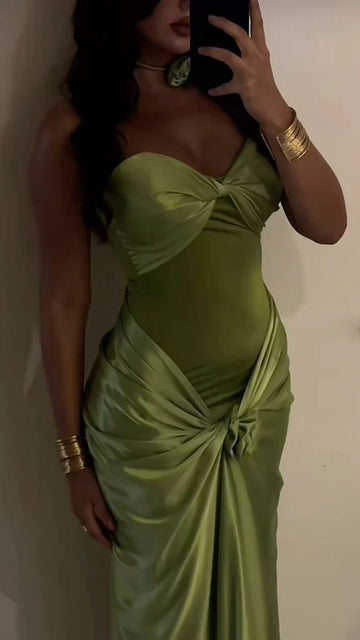 Niulatu Green Strapless Mermaid Formal Dresses Sweetheart Evening Dresses Elegant Satin Long Prom Dresses HZ1026